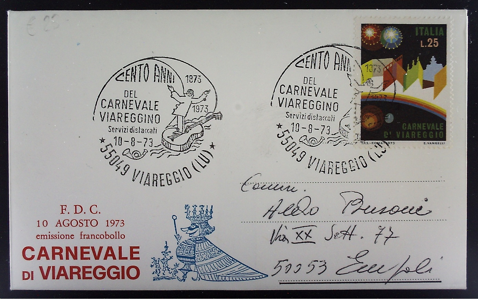 ORIGINALE BUSTA   CARNEVALE DI VIAREGGIO CELEBRAZIONI CENTEARIO 1873-1973 - Viareggio