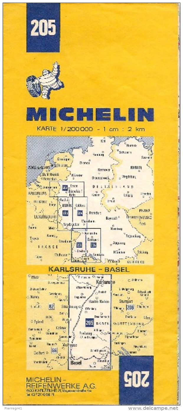 CARTE-ROUTIERE-MICHELIN-N°205-23é Edition-1973-ALLEMAGNE-KARLSRUHE-BASEL-TBE - Cartes Routières