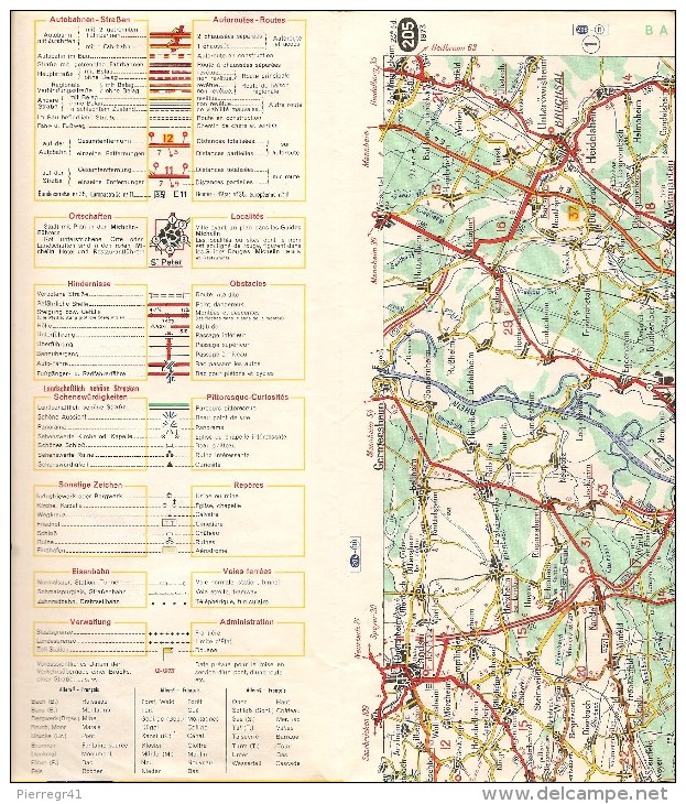 CARTE-ROUTIERE-MICHELIN-N°205-23é Edition-1973-ALLEMAGNE-KARLSRUHE-BASEL-TBE - Cartes Routières