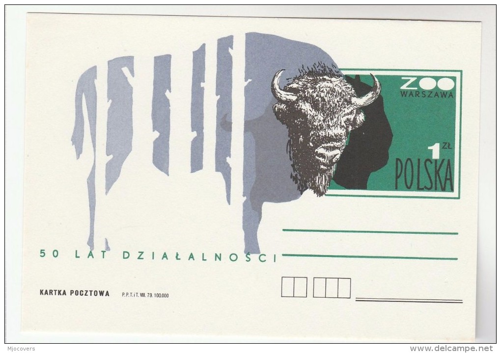 1979 POLAND Illus WARSAW ZOO BISON 50th Anniv POSTAL STATIONERY Card Cover Stamps Bison - Ganzsachen