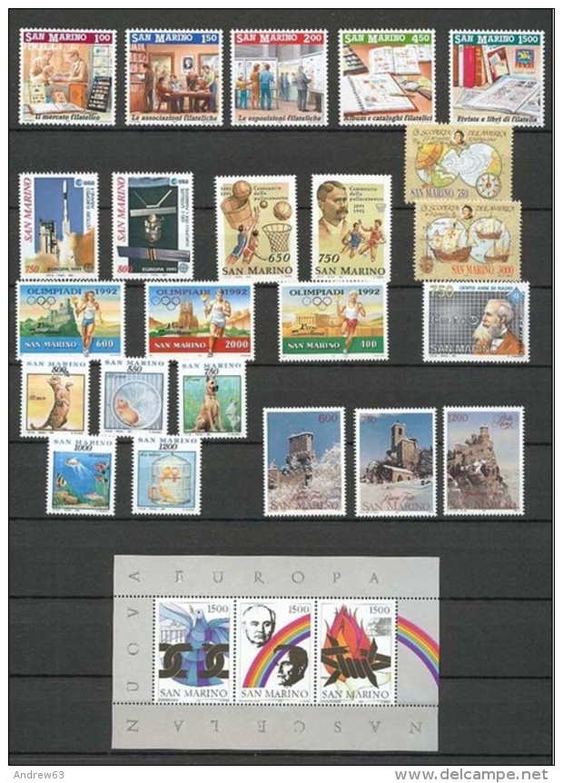 SAN MARINO - 1991 - Annata Completa - 23 Valori + 1 BF - Year Complete ** MNH/VF - Annate Complete