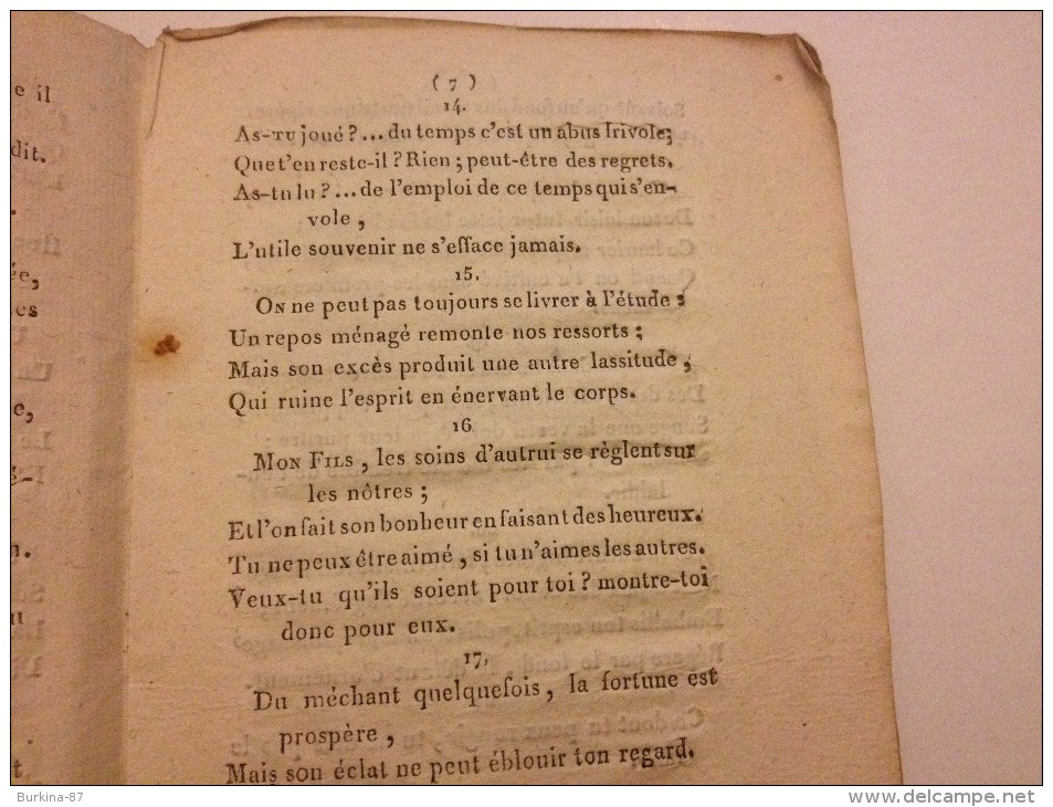 CONSEILS D'un PERE à SON FILS , Vers 1820, Quatrains Moraux A L'usage De La Jeunesse - Autres & Non Classés