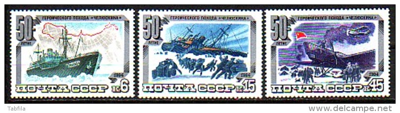 RUSSIA - RUSSIE - 1984 - 50ans De L´expedition Arctique Du Bateau "Tcheliouskin" - 3v** - Expéditions Arctiques