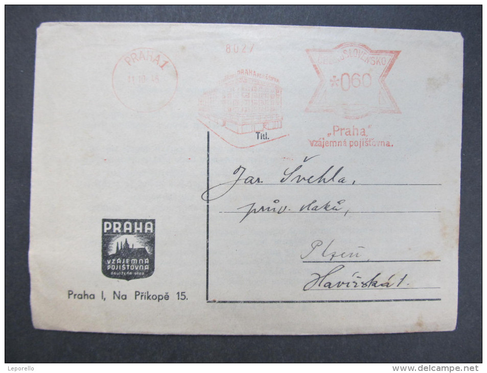 BRIEF Praha Vzajemna Pojistovna 1946  Frankotype Freistempel Postfreistempel  /// R7479 - Briefe U. Dokumente