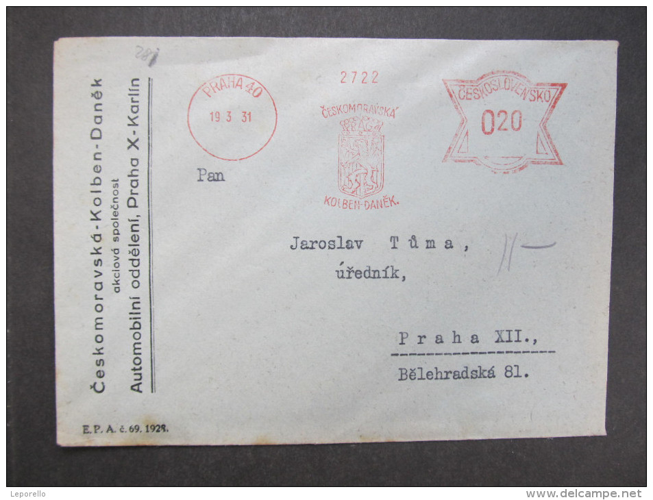 BRIEF Praha Ceskomoravska Kolben 1931 Frankotype Freistempel Postfreistempel  /// R7485 - Briefe U. Dokumente