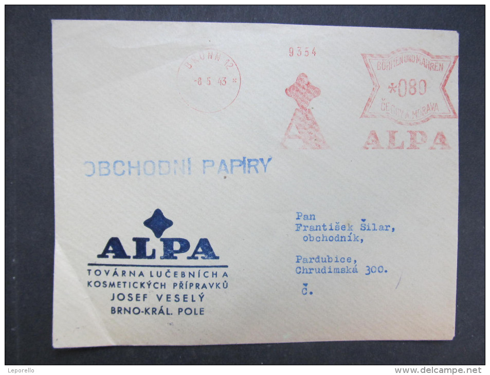 BRIEF Brno Alpa 1943  Frankotype Freistempel Postfreistempel  /// R7498 - Briefe U. Dokumente