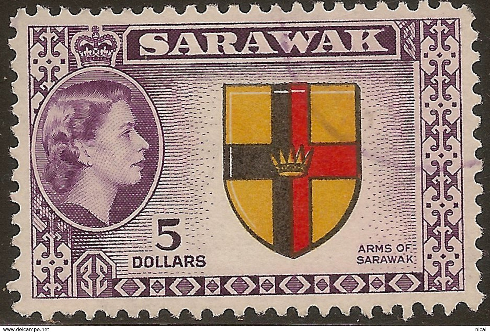 SARAWAK 1955 $5 Arms SG 202 U #WC16 - Sarawak (...-1963)