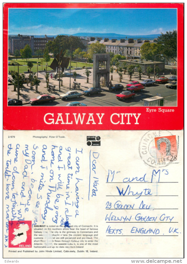 Eyre Square, Galway City, Ireland Postcard Posted 1992 Stamp - Galway