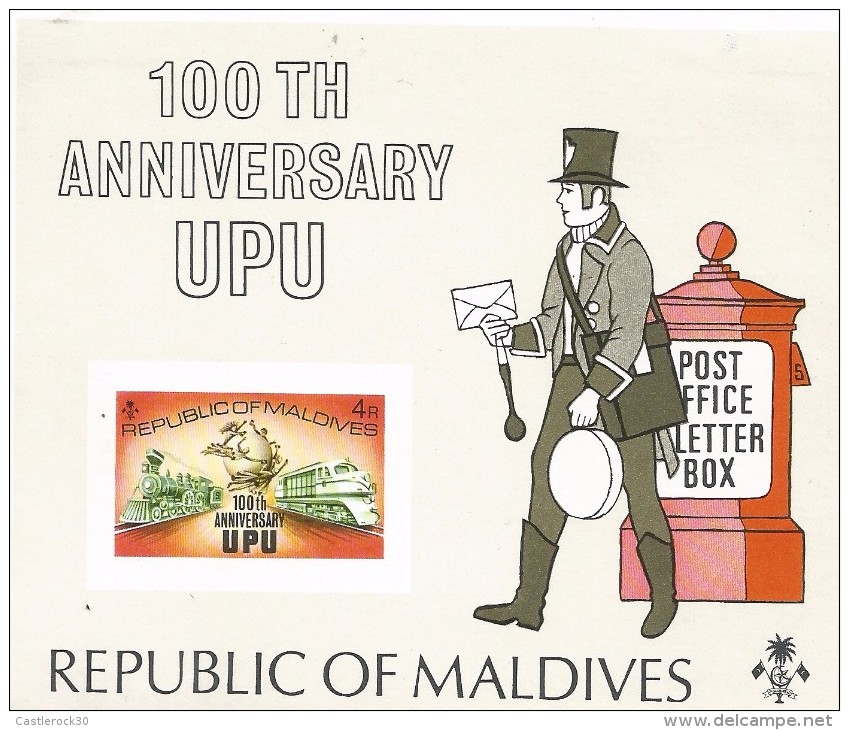 B)1974 MALDIVES ISLANDS, GLOBE, EMBLEM, POST OFFICE, MAIL COACH AND  TRUCK, 100 TH ANNIVERSARY, UPU EMBLEM, OLD AND NEW - Malediven (1965-...)