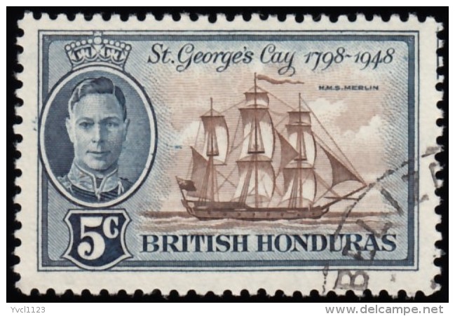 BRITISH HONDURAS - Scott #134 H.M.S. Merlin / Used Stamp - Brits-Honduras (...-1970)