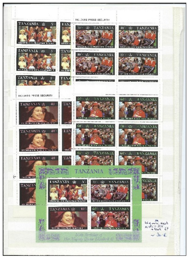 Tansania , Bigger Lot Of Mint Panes And Souvenir Sheets On Stock Pages ( As Per Scan) MNH - Tansania (1964-...)