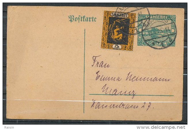 Sarre Entier Postal Circulé En 1925 Avec Complément D'affranchissement. - Entiers Postaux