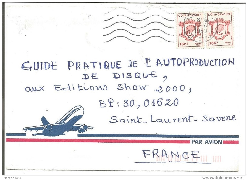 COTE D'IVOIRE LETTRE POUR LA FRANCE 1989 - Côte D'Ivoire (1960-...)