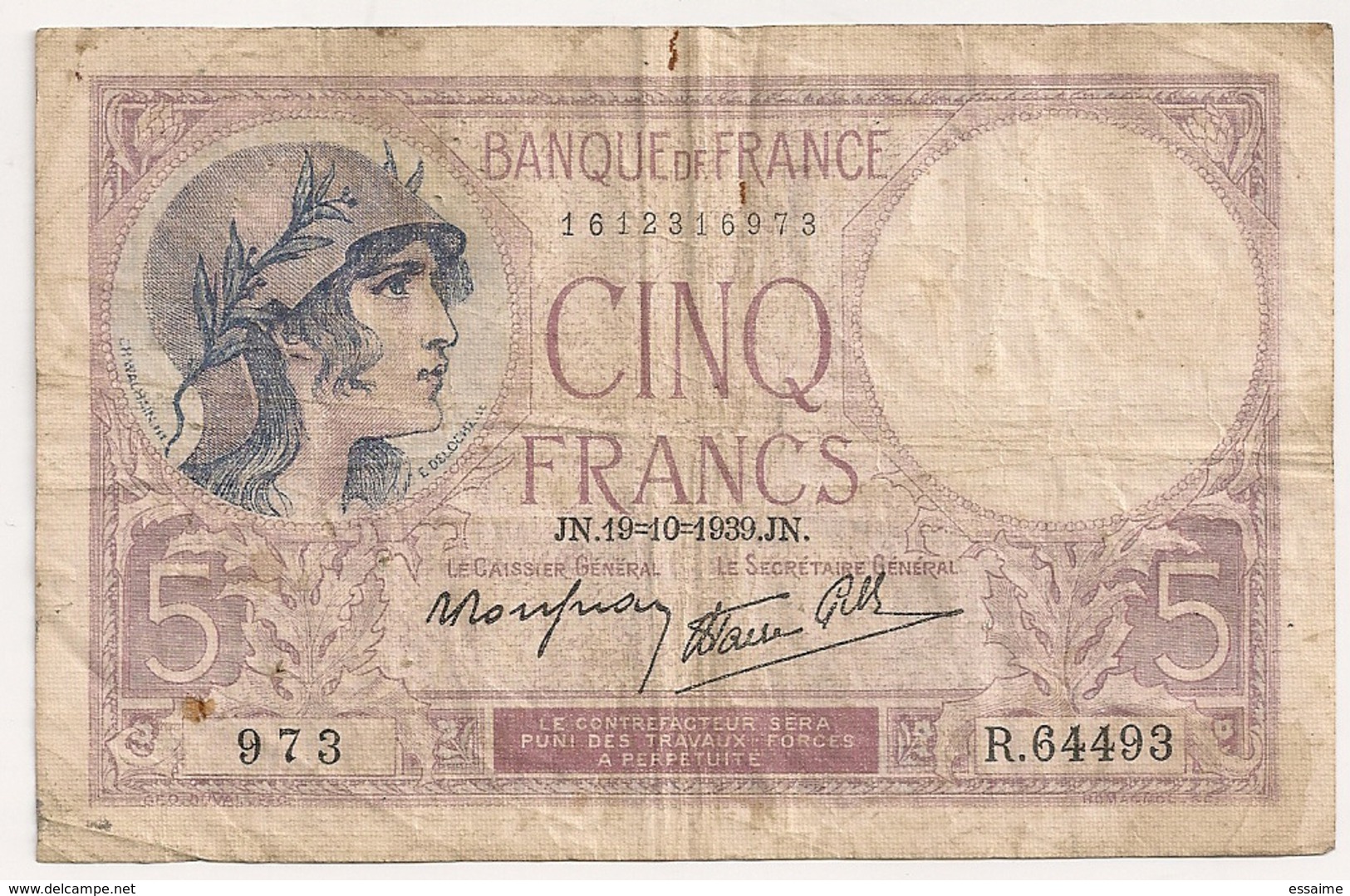 France 5 F Violet 1939 - 5 F 1917-1940 ''Violet''