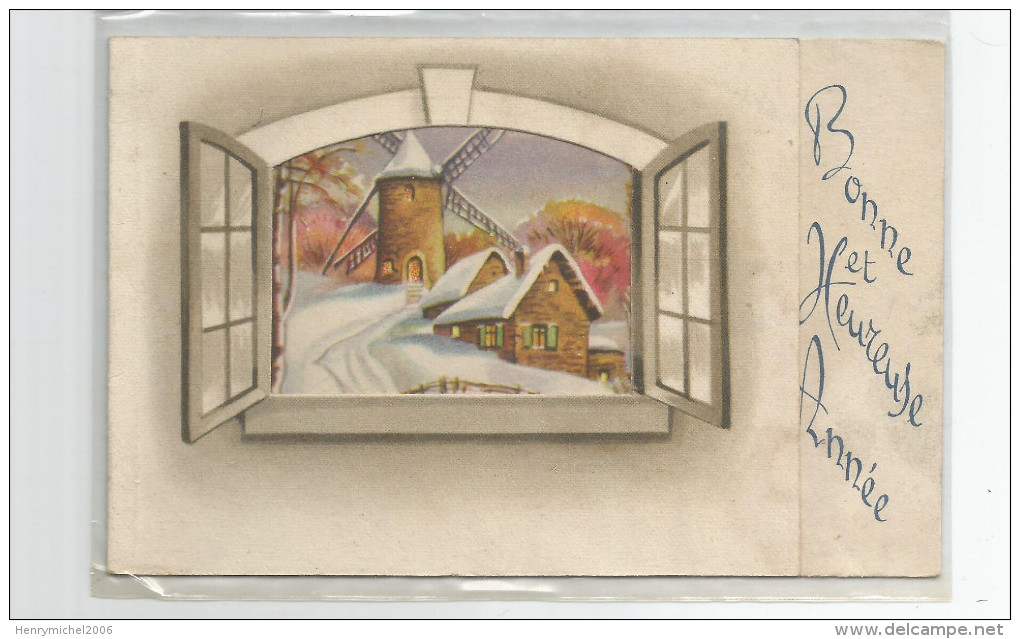 Carte Système Fenetre Moulin  Bonne Année 8,8 X 13,7 Cm - Dreh- Und Zugkarten