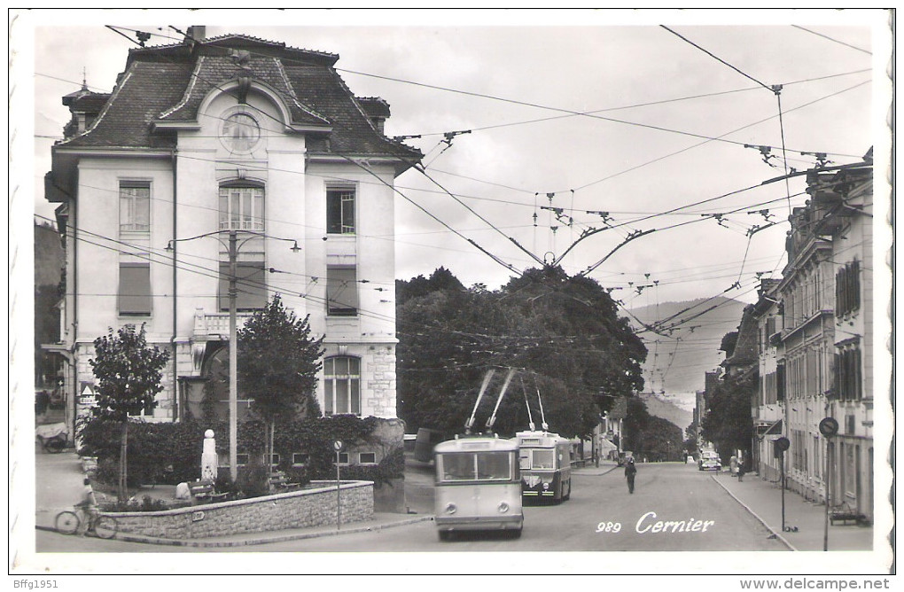 CERNIER VAL-DE-RUZ. TROLLEYBUS ELECTRIQUE. FILOBUS. 9x14 VG 1954 - Cernier