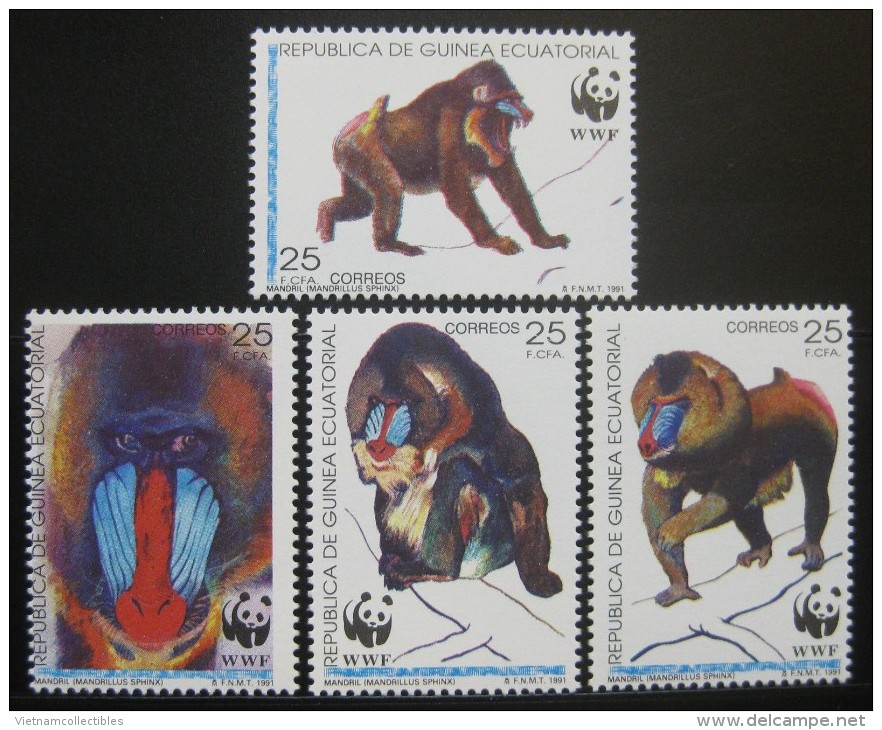 (WWF-114) W.W.F. Equatorial Guinea MNH Mandrill Stamps 1991 - Unused Stamps