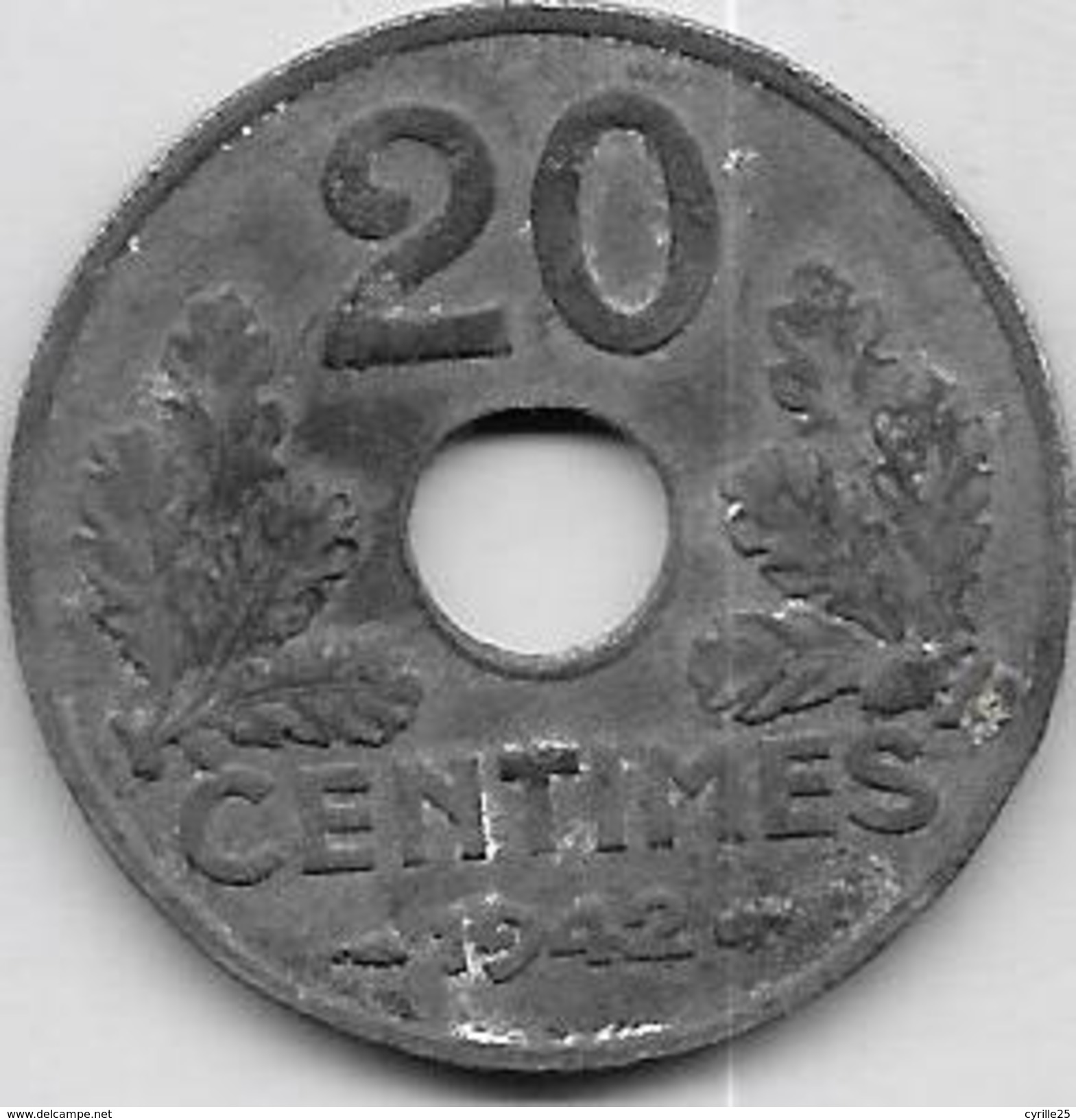 20 Centimes Zinc 1942 - Autres & Non Classés