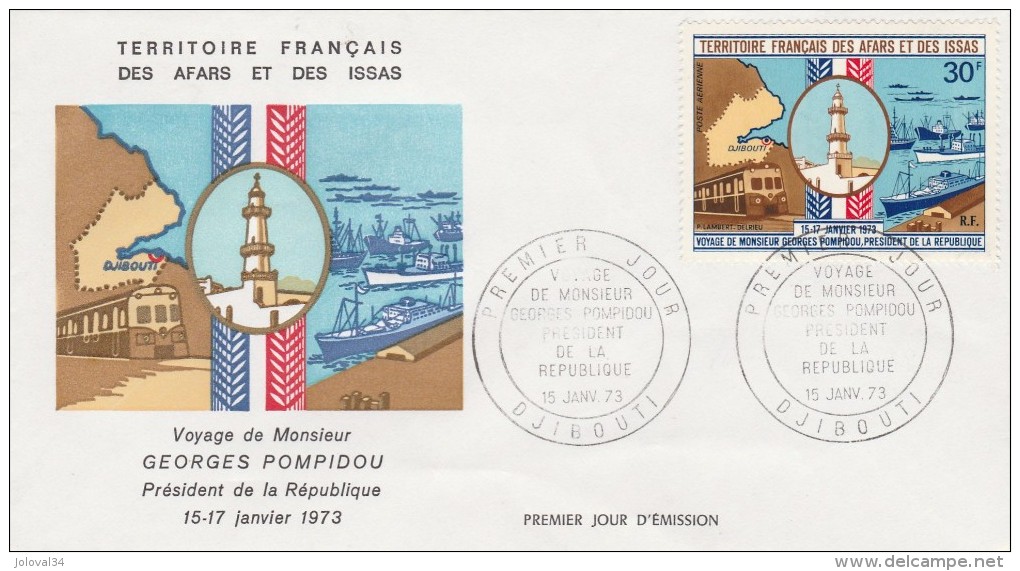 Afars Et Issas - Yvert N° PA 78 FDC Voyage De M. Georges Pompidou Djibouti 15/1/1973 - Covers & Documents