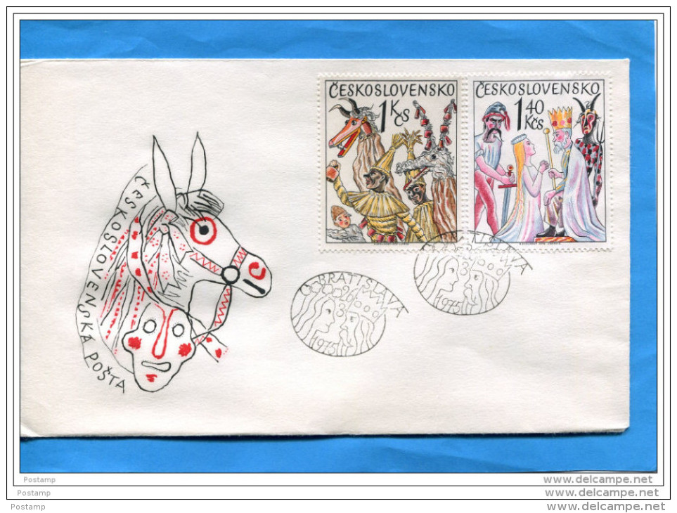 MARCOPHILIE- 2 SUPERBES Enveloppes  Illustrées -26+3-1975 4-stamps Tchecoslovaquie-N°2091-94 Coutumes Populaires - Briefe U. Dokumente