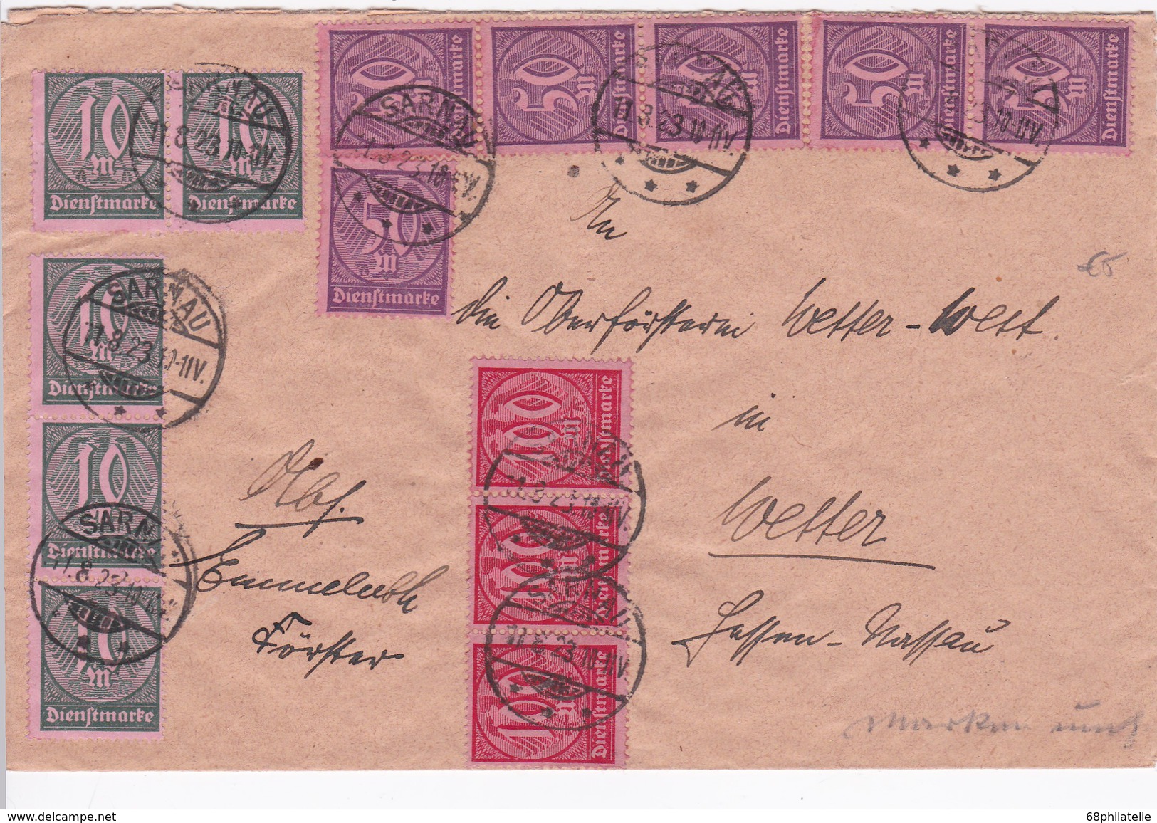 ALLEMAGNE 1923 LETTRE DE SARNAU AVEC TIMBRES DE SERVICE - Dienstmarken