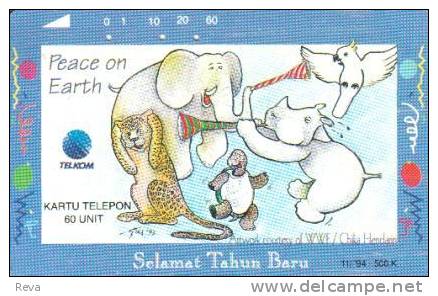 INDONESIA  60 U CHRISTMAS 1994 PEACE ELEPHANT TURTLE ANIMAL TAMURA  READ DESCRIPTION !! - Indonesia