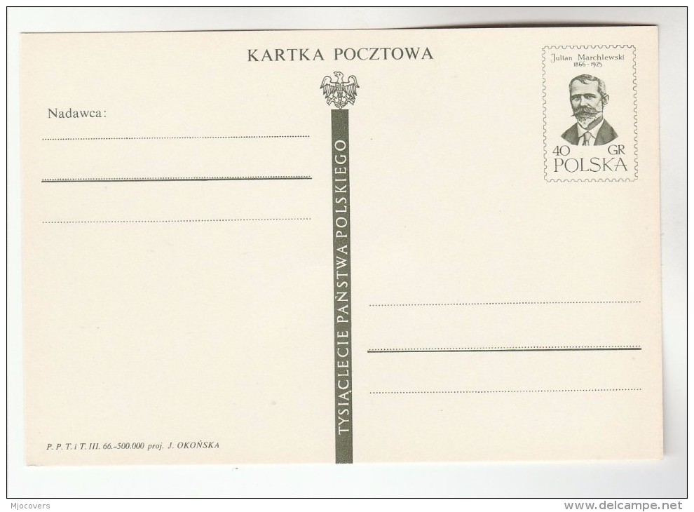 1966 POLAND Postal STATIONERY Card  JULIAN MARCHLEWSKI Cover Stamps - Stamped Stationery