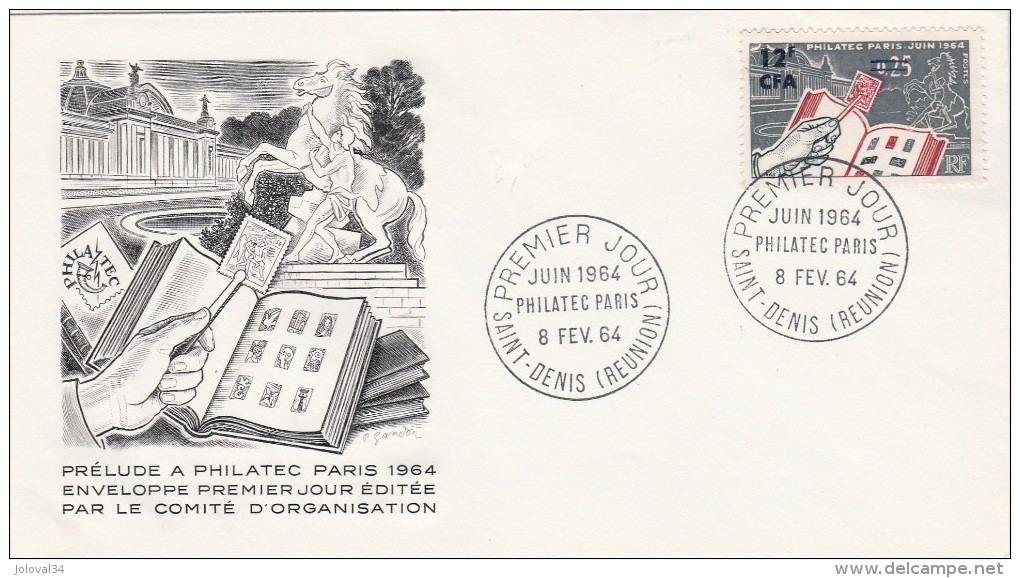 Réunion - Yvert N° 359  FDC 8/2/1964 - Philatec - Illustrateur Gandon - Lettres & Documents