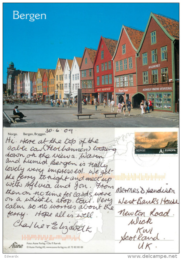 Bryggen, Bergen, Norway Postcard Posted 2009 Stamp - Noorwegen