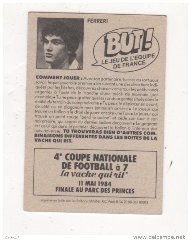 Publicité VACHE QUI RIT JEU PUBLICITAIRE BUT EQUIPE FRANCE FOOTBALL A 7 A GRATTER 1984 FERRERI JEAN MARC - Publicités