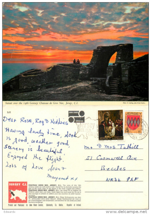 #2, Chateau De Gros Nez, Jersey John Hinde Postcard Posted 1984 Stamp - Autres & Non Classés