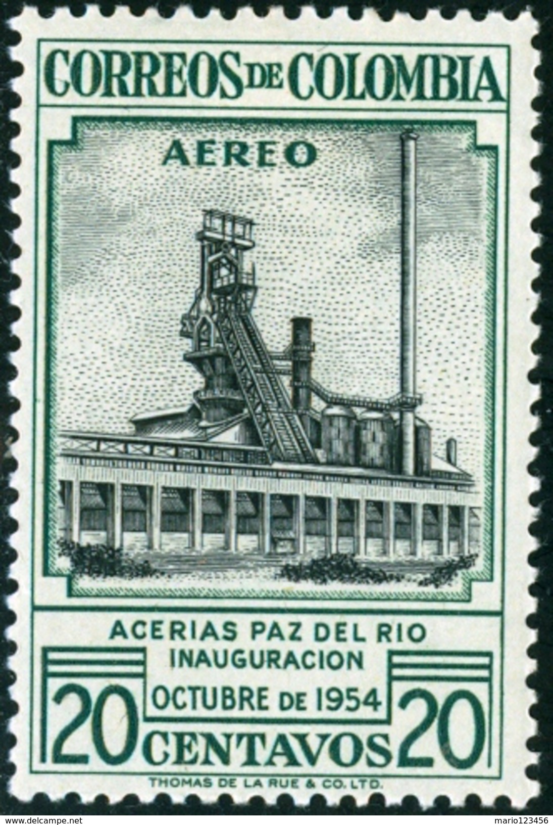 COLOMBIA, 1954, POSTA AEREA, AIRMAIL, COMMEMORATIVO, INDUSTRIA, ACCIAIERIA, FRANCOBOLLO NUOVO (MLH*), Scott C627 - Colombie