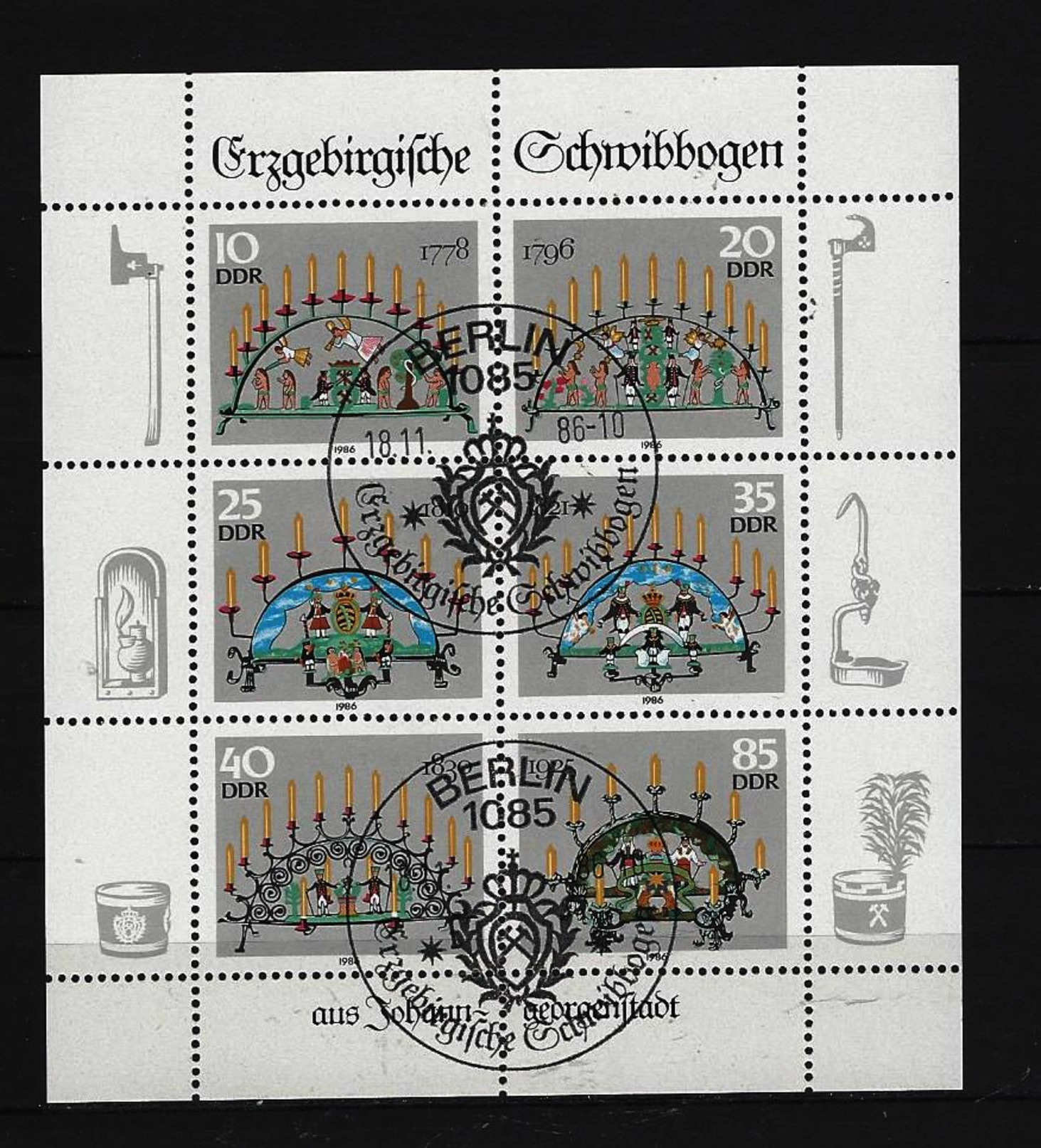 DDR Kleinbogen Mi-Nr. 3057 - 3062 Erzgebirgische Schwibbogen Gestempelt - Sonstige & Ohne Zuordnung