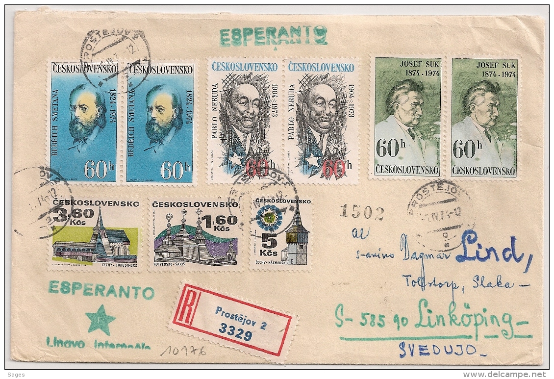 ESPERANTO COVER CESKOLOSVENSKO TCHECOLOVAQUIA TO SWEDEN. Lot 2 - Esperánto