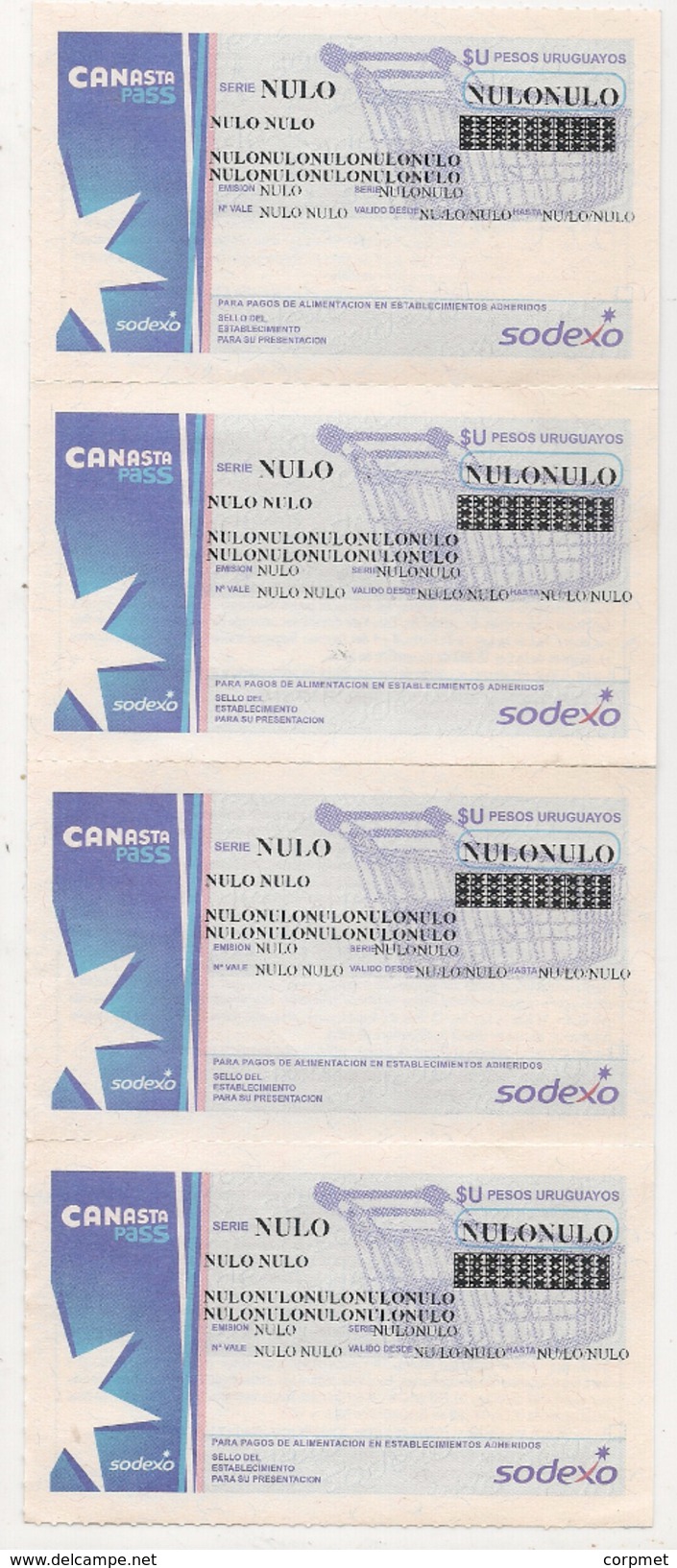 TICKET CANASTA - CANASTA PASS -  SPECIMEN NULO Tira De 4 Tickets - Origen URUGUAY - Other & Unclassified