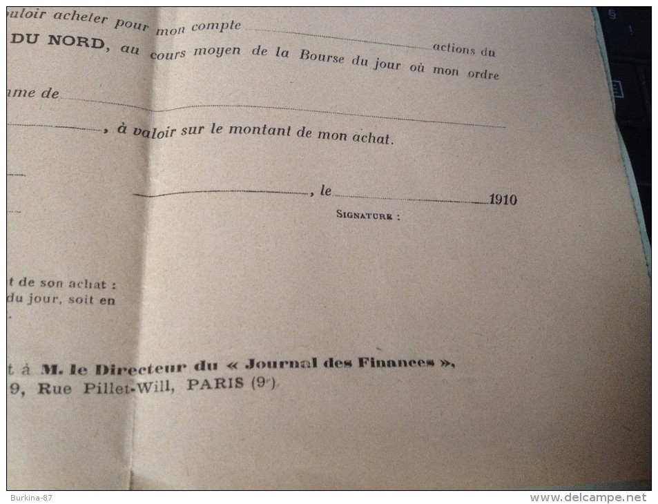 CENTRALE ELECTRIQUE DU NORD,  Lettre Et Bulletin D'achat, 1910, - Elektrizität & Gas