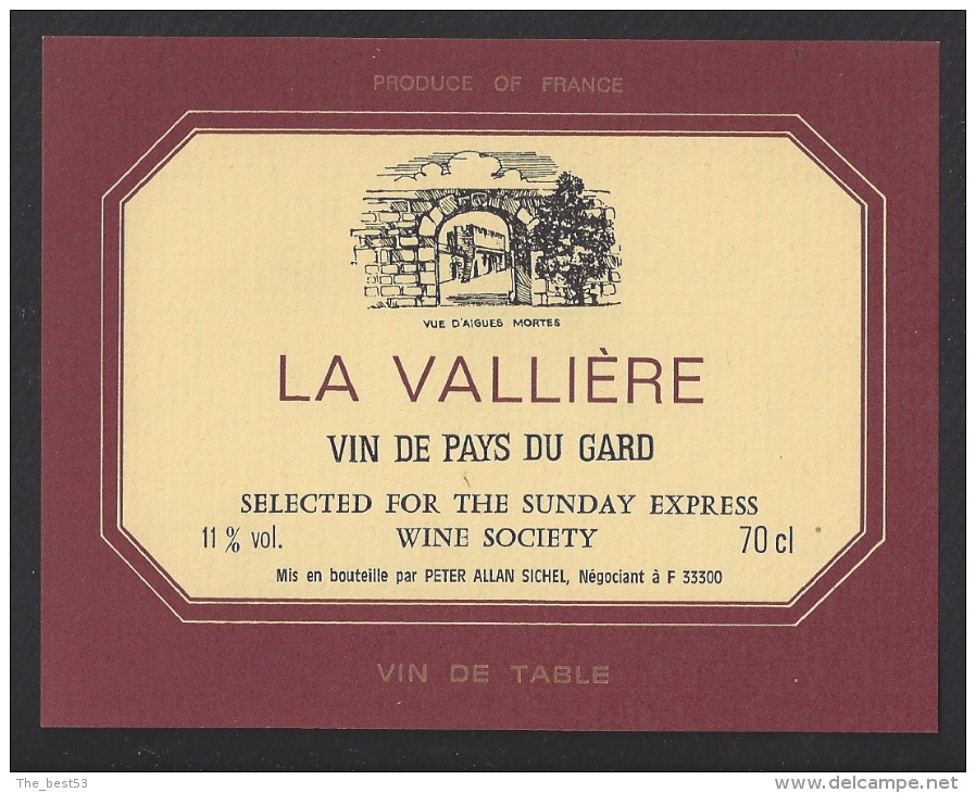 Etiquette De Vin De Pays Du Gard - La Vallière - Selected For The Sunday Express Wine Socièty -  Peter Allan Sichel (33) - Other & Unclassified