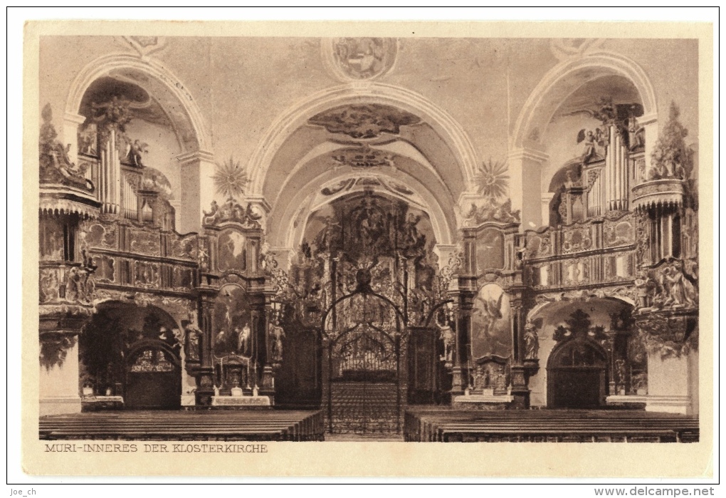 CPA Schweiz/Suisse: Muri - Inneres Der Klosterkirche, 1925, 2 Scans - Muri