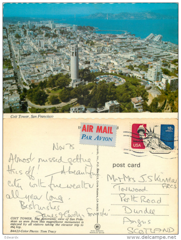 Coit Tower, San Francisco, California, United States US Postcard Posted 1975 Stamp - San Francisco
