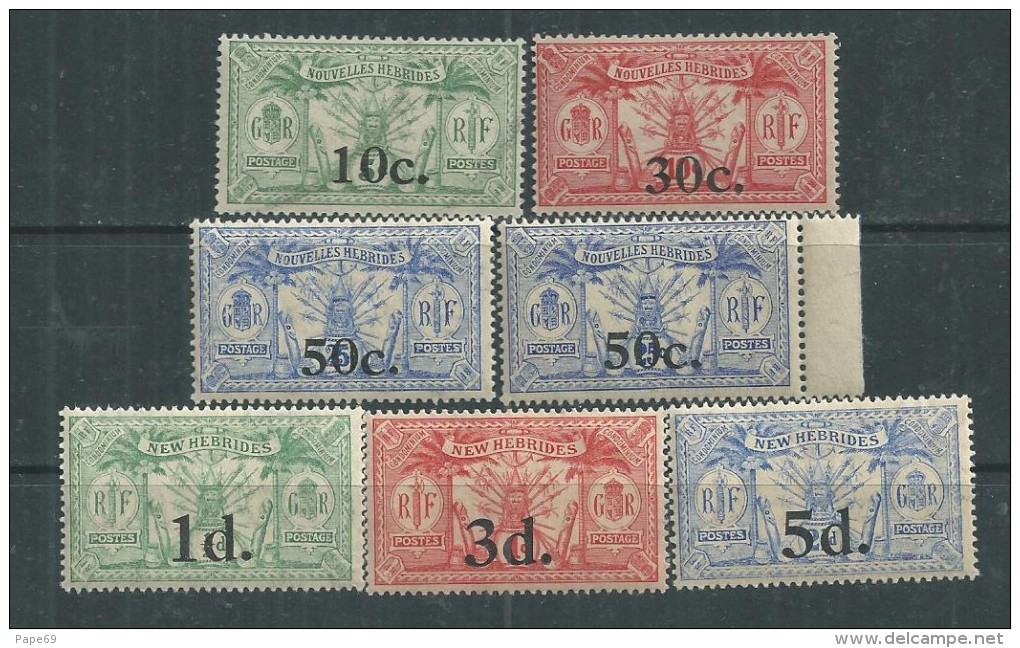 Nouvelles Hébrides N° 73 / 79 XX La Série Les 7 Valeurs Surchargées  Légende Française Sans Charnière, TB - Unused Stamps