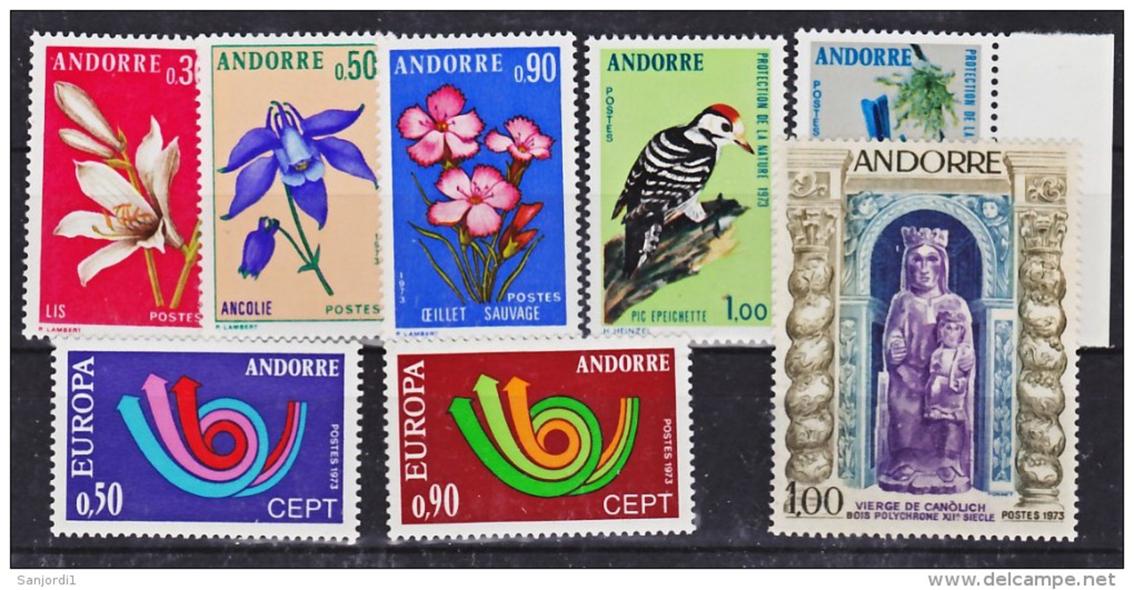 Andorre Française 1973 Année Complète 25 % Neuf ** TB MNH Sin Charnela Cote 51.35 - Años Completos