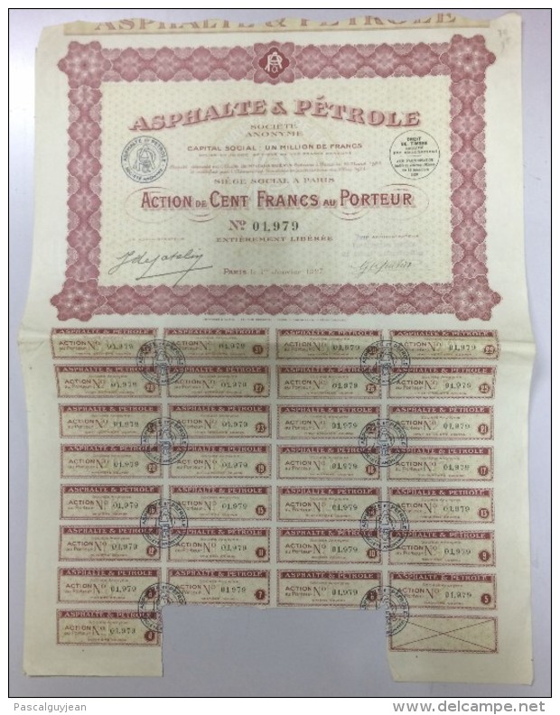 ACTION DE 100 FRANCS ASPHALTES ET PETROLE - Aardolie