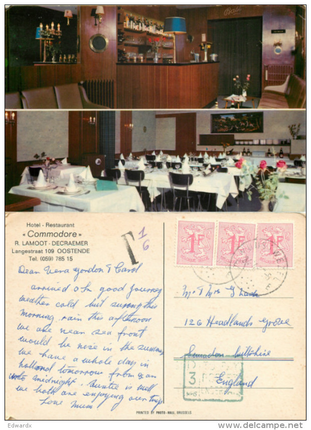 Hotel Commodore, Oostende, Belgium Postcard Posted 1967 Stamp + Postage Due Markings - Oostende