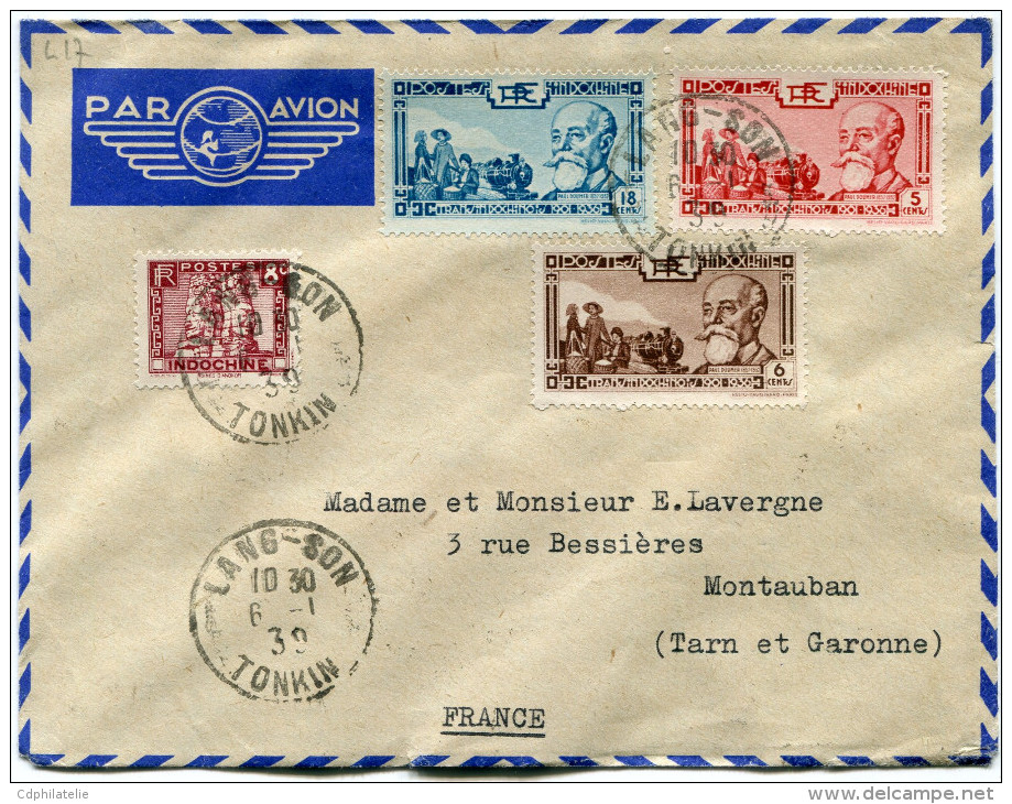 INDOCHINE LETTRE PAR AVION DEPART LANG - SON 6-1-39 POUR LA FRANCE - Storia Postale