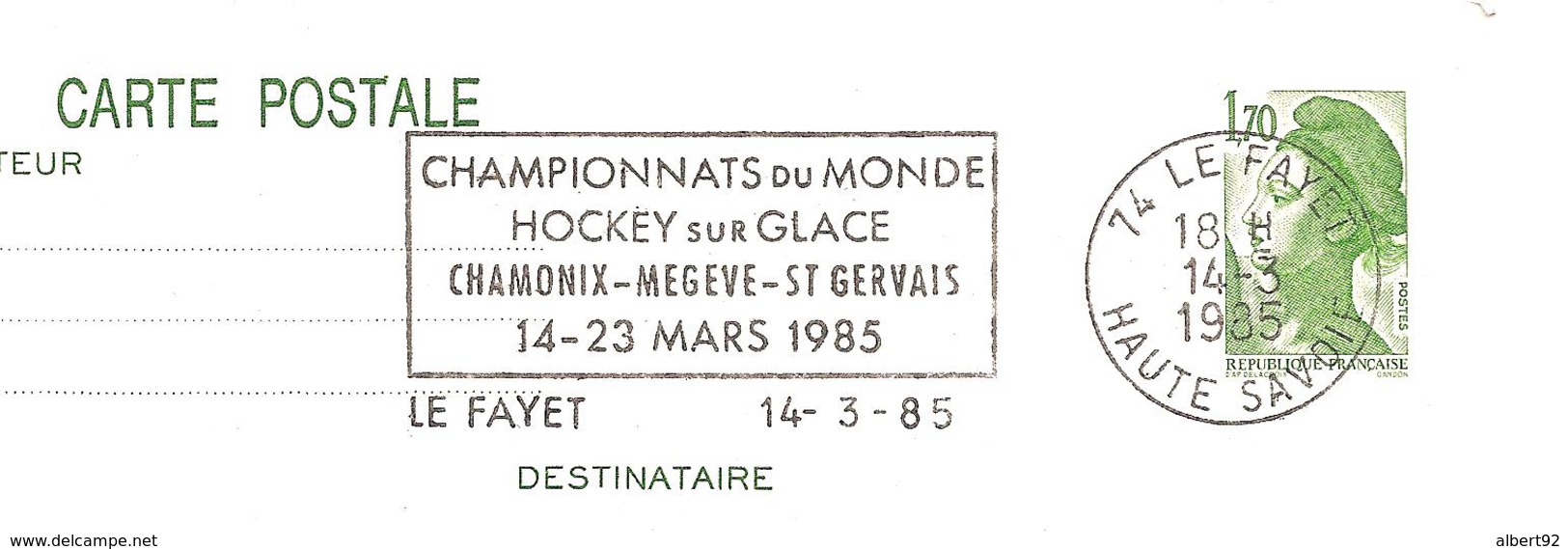 1985 Championnats Du Monde Hockey Sur Glace ;Chamonix,St Gervais;flamme Annonce Du Fayet - Eishockey