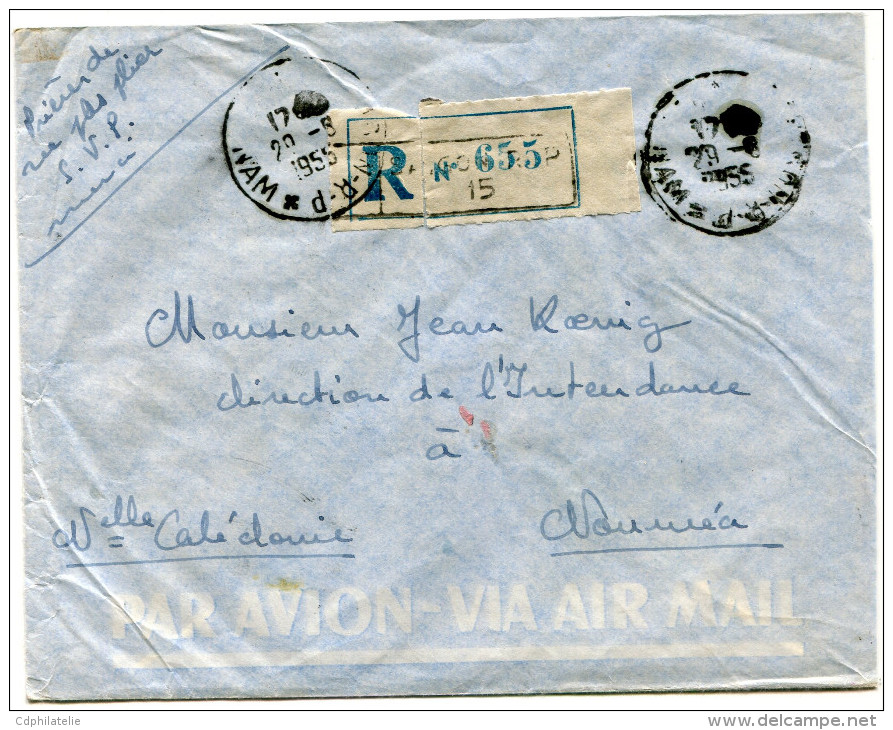 VIETNAM LETTRE RECOMMANDEE PAR AVION AVEC AFFR. AU VERSO DEPART SAIGON 29-6-1955 VIETNAM POUR LA NOUVELLE-CALEDONIE - Viêt-Nam