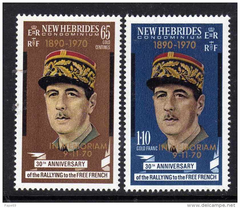 Nouvelles Hébrides N° 306 / 07 XX  Général De Gaulle Surchargé  La Paire  Légende  Anglaise Sans Charnière, TB - Unused Stamps