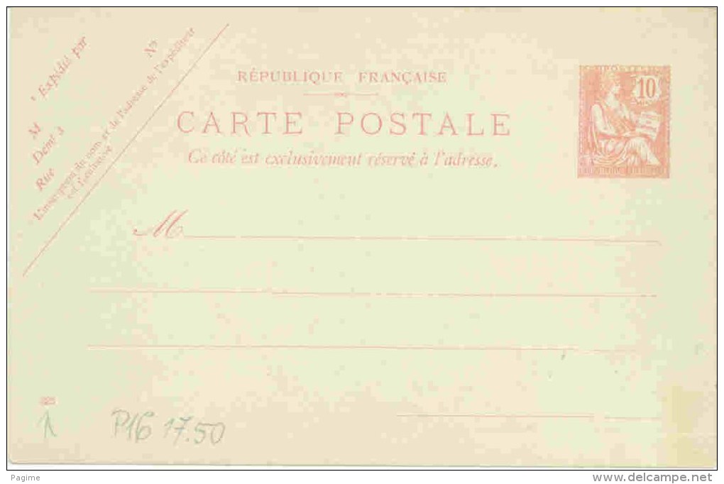 Entier 10c Mouchon Avec Peinture Manuelle Au Verso - Standard Postcards & Stamped On Demand (before 1995)