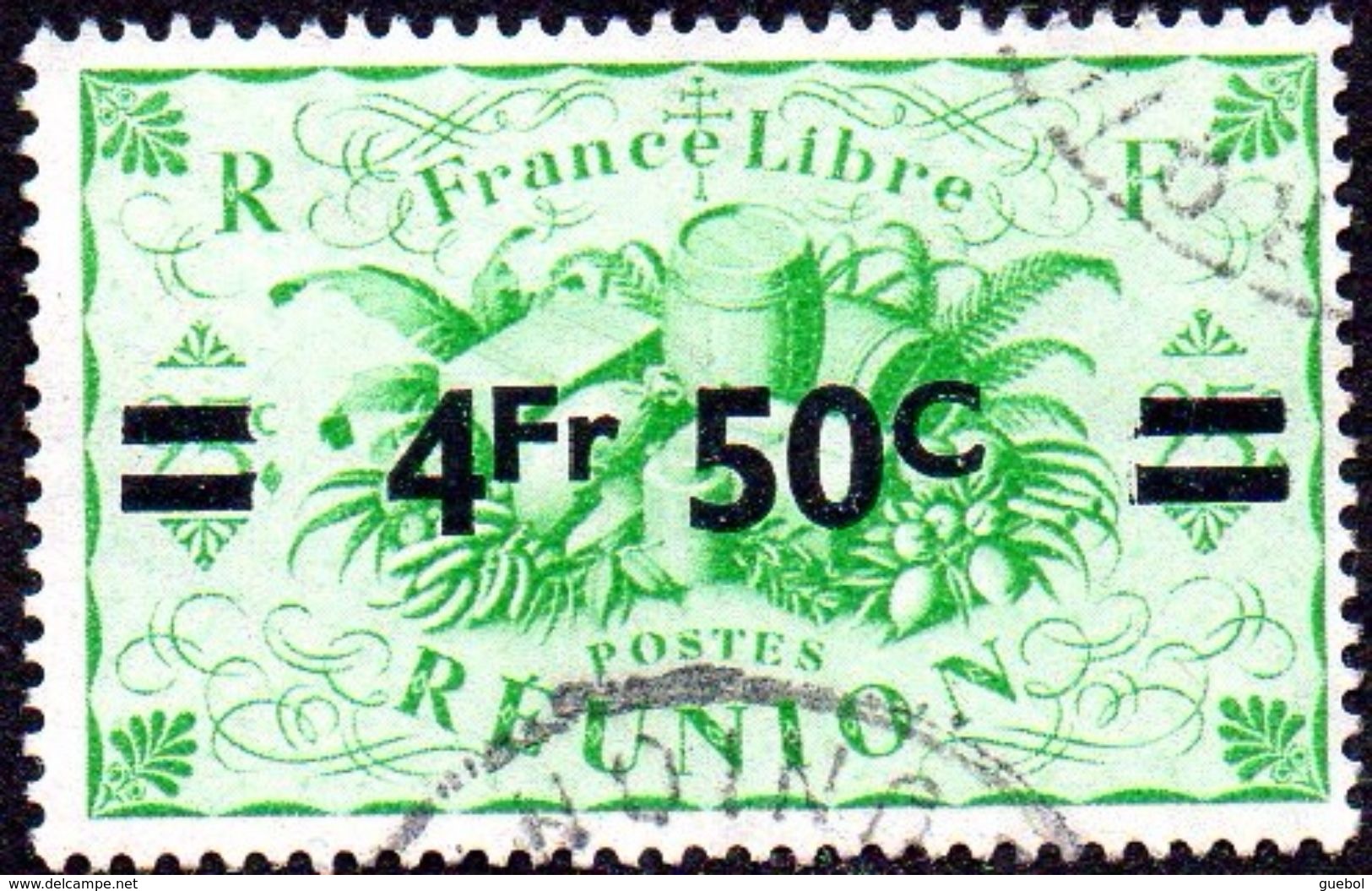 Réunion Obl. N° 258 - Détail De La Série De LONDRES Surchargé En 1945 - Productions - 4f50 Sur 25cts C Vert - Oblitérés