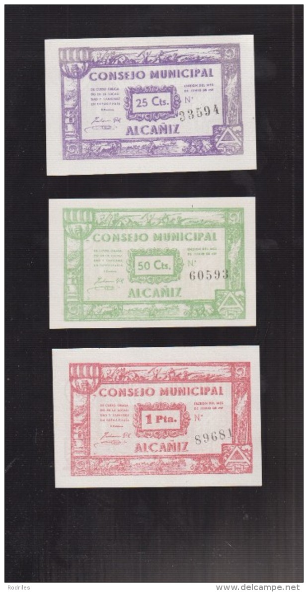 ALCAÑIZ (TERUEL). CONJUNTO DE TRES REPRODUCCIONES DE BILLETES LOCALES - Andere & Zonder Classificatie